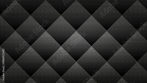 A dark geometric patterned background featuring a repeating diamond