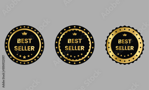 best seller gold badge. Customer Favorite Symbols. Commercial Success Icons. Business marketing and advertising regulation signs
