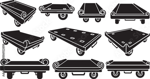Various Black and White Dolly Illustrations for Logistics Concepts