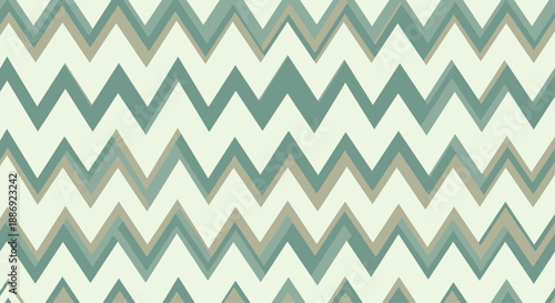 Seamless geometric chevron pattern with zigzag lines in various shades of muted teal and beige, creating a calm and modern abstract background.