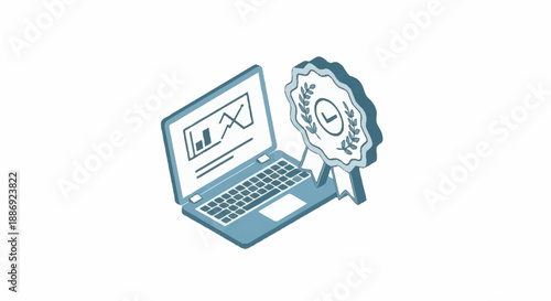 Laptop computer with email on screen and approval stamp.