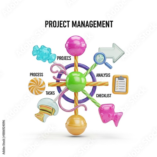 Creative Project Management Concepts with Candies and Icons
