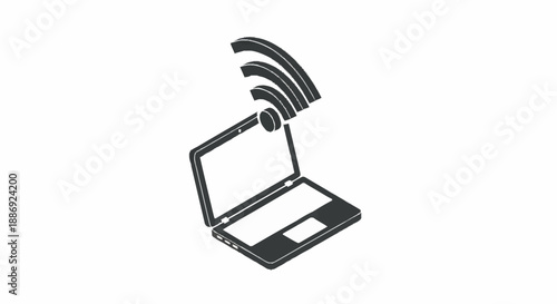 Laptop Computer with Wireless Internet Connection Icon.
