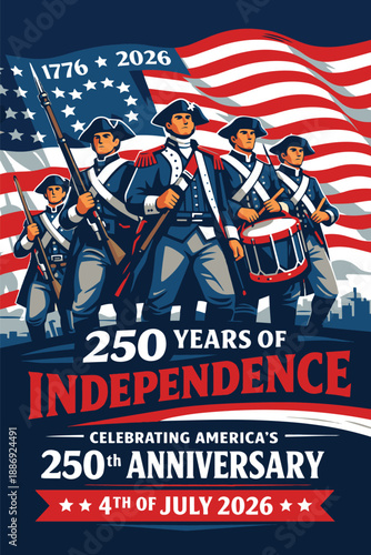 american flag, 1776–2026 America 250 Years Independence Modern Poster