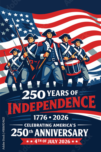 american flag, american army, vintage poster, America Independence Day 250th Anniversary Vintage Vector Poster