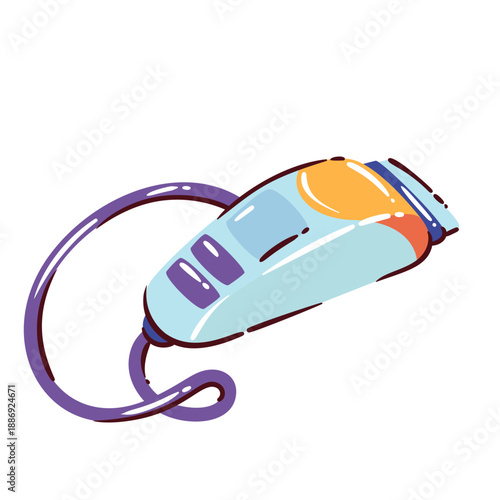 Pet grooming clipper cartoon icon with electric trimmer for dog and cat fur care, grooming tool for haircut, hygiene and veterinary care. Pet grooming equipment in cartoon vector illustration.