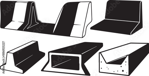 Various Metal Channel Profiles and Beams Illustration Set