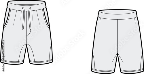 Casual shorts fashion front and back views in a light grey tone with drawstring waist and side pockets for comfortable everyday wear