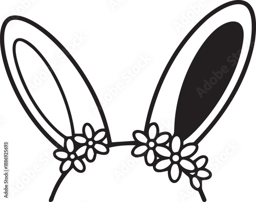 Bunny ears with flowers headband, cute rabbit accessory vector illustration for party