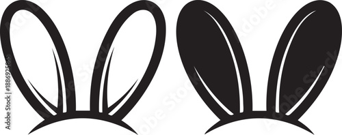 Black silhouette of two different cartoon bunny rabbit ears headbands, vector illustration for easter holiday costumes
