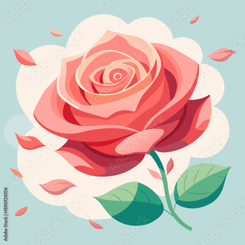 Valentine's Day-inspired rose. Tiny petals flutter about. Confessing a message of love. Simple icon illustration. Affection.