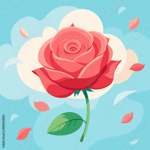 Valentine's Day-inspired rose. Tiny petals flutter about. Confessing a message of love. Simple icon illustration. Affection.