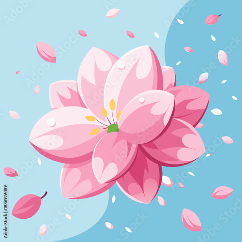 Spring-inspired cherry blossoms and petals. Tiny petals flutter about. Simple illustration. The start of a new season. Early spring.