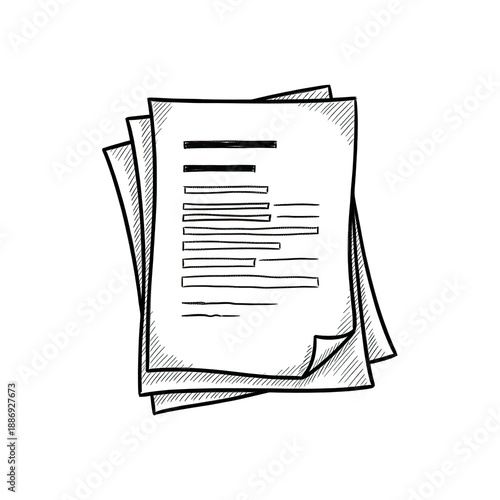 Hand Drawn Stack of Papers with Text Content