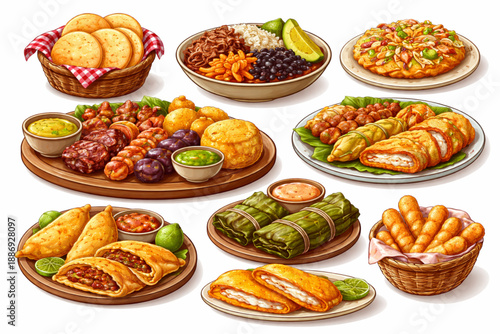 Venezuelan Traditional Foods Illustration – Generic Dishes Vector Set