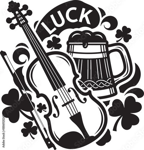 St. patrick's day irish luck fiddle and beer mug vector Vector