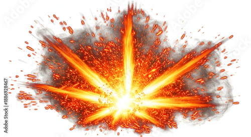 Vibrant Orange and Yellow Fireball Isolated on White Backdrop