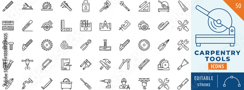 Carpentry tools icon collection set. Editable stroke.