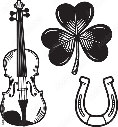 Traditional irish and good luck symbols set Vector