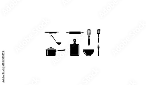 Cooking Kitchen Tools Silhouette Black Vector