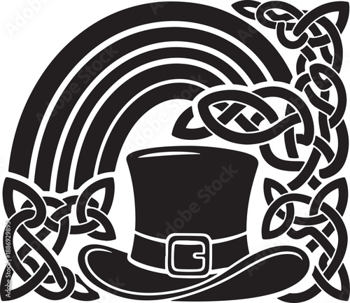 St. patrick's day leprechaun hat with celtic knot and rainbow vector Vector