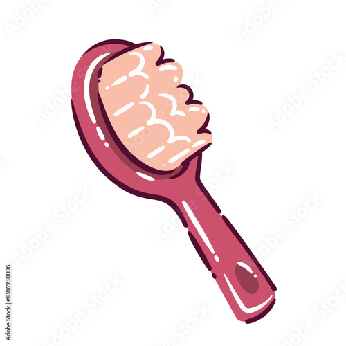 Pet grooming brush icon with soft bristles and handle, simple grooming tool for dog and cat care, hygiene and coat maintenance. Pet grooming concept in cartoon vector illustration.