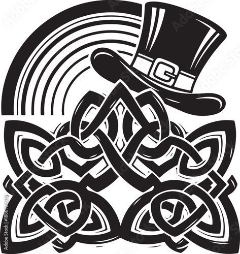 Celtic knot st. patrick's day design with leprechaun hat and rainbow Vector