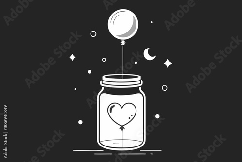 jar levitating above ground with moon inside
