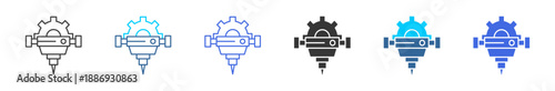 Industrial machine icon set multiple style collection	
