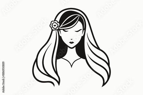 bride head silhouette with long flowing veil
