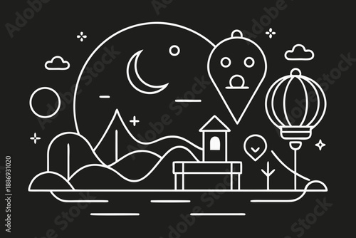 moon reflected lake with floating lanterns