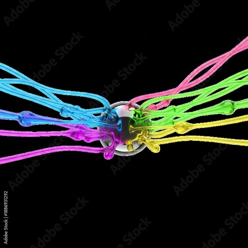 Colorful Liquid Streams Converging on Central Sphere