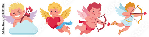 Cupid character  Flat Vector Illustration on Transparent Background
