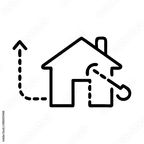 Turnkey renovation design concept with a house outline and key symbol on a white background with copy space