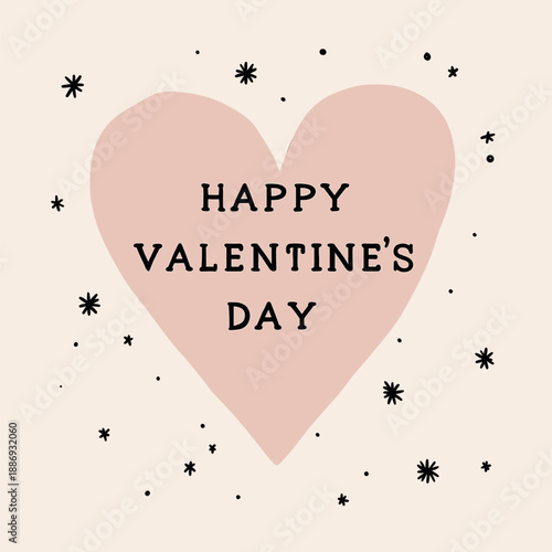 Heart shape with Happy Valentine's Day text on a blush background with stars. Happy Valentine's Day message on heart with stars
