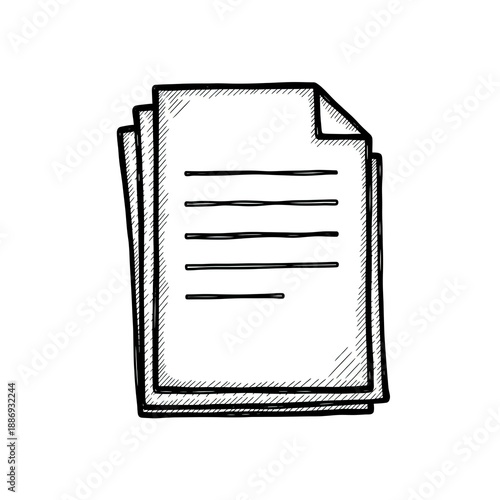 Stacked document icon hand drawn papers file concept doodle style black and white illustration design