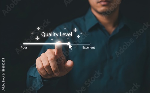 Wallpaper Mural Person's finger is precisely adjusting a virtual 'quality level' slider from poor to excellent. Torontodigital.ca