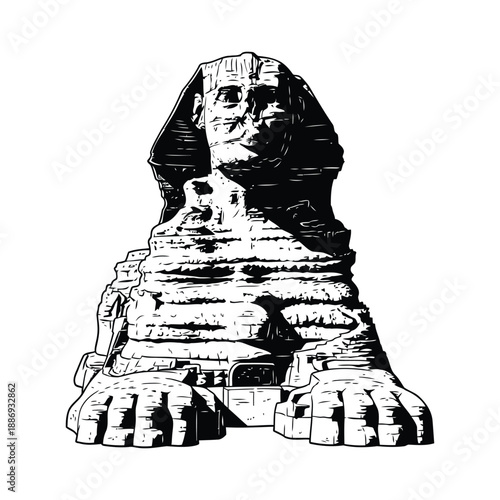 Stylized black and white illustration of the Great Sphinx of Giza egypt ancient