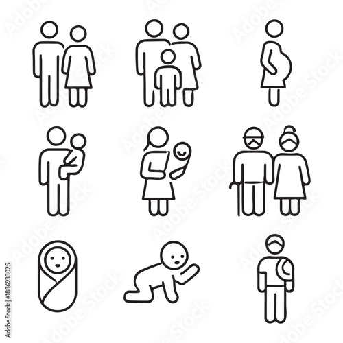 Family and parenting line icon set Vector
