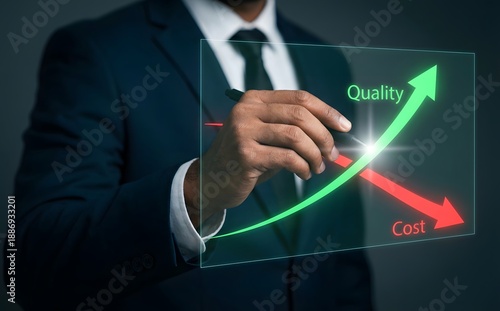 Wallpaper Mural Businessman is drawing a virtual graph showing increasing quality and decreasing cost, representing efficiency. Torontodigital.ca