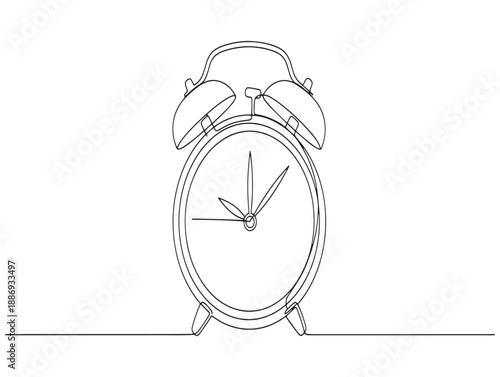 Vintage alarm clock sketch on a white background with a simple line drawing style