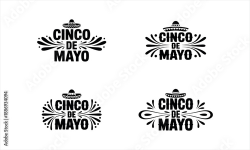 Cinco De Mayo Decorative Text Elements With Sombrero And Flourishes illustration