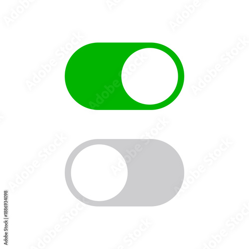 Green on and gray off switch icon for user interface design indicating status