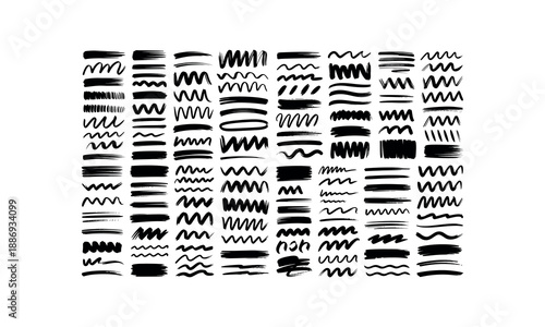 Collection of Black Hand Drawn Brush Stroke and Wavy Line Elements vector illustration