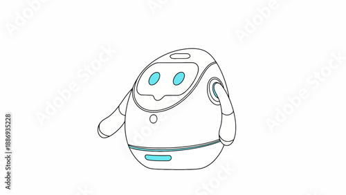 A 3d illustration of a future cyborg character holding a blue plastic bottle and a blue plastic bag next to blue toilet paper as a technology concept symbol