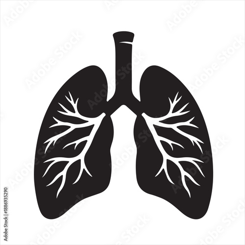 Black Illustration of Human Lungs with Bronchial Tree Respiratory Anatomy.