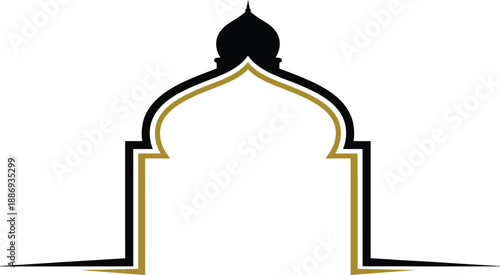 Black and Gold Islamic Arch Door Frame Vector Icon