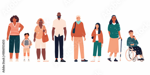 A diverse group of people standing together including those with disabilities