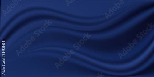 Navy blue silk satin. Silky shiny fabric. Dark luxury background with space for design. Banner. Wide. Long. Panoramic. Template. Empty. Flat lay, top view table. Beautiful.Elegant.Birthday,Christmas.