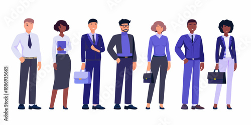 Diverse group of business professionals standing together in a neat row
